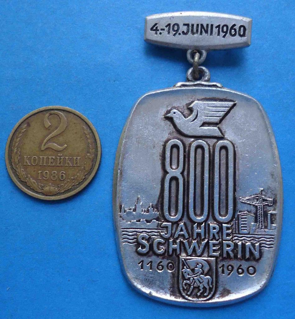 800 лет Шверин 1160-1960 Германия герб голубь
