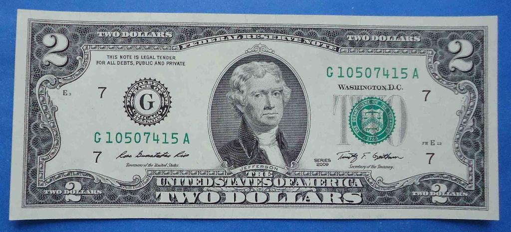 2 доллара США 2009 год G Чикаго Иллинойс