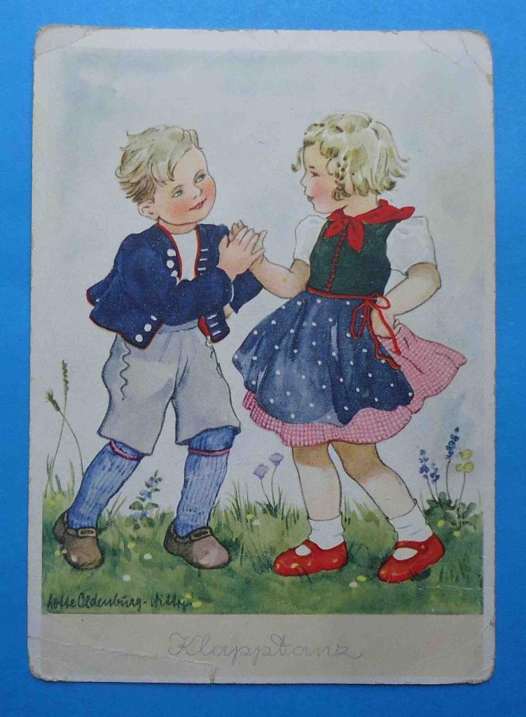 Открытка Германия 40-50 года Мальчик с девочкой