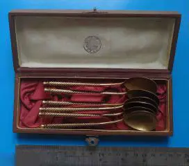 Чайные ложки 6 шт 875 проба позолота Министерство торговли Главювелирторг СССР в коробке
