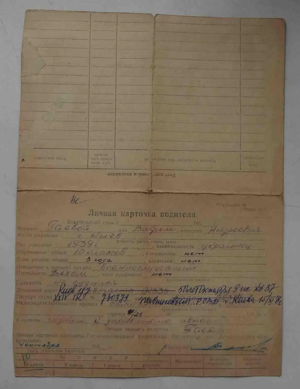 Личная карточка водителя 1959 Киев (21)