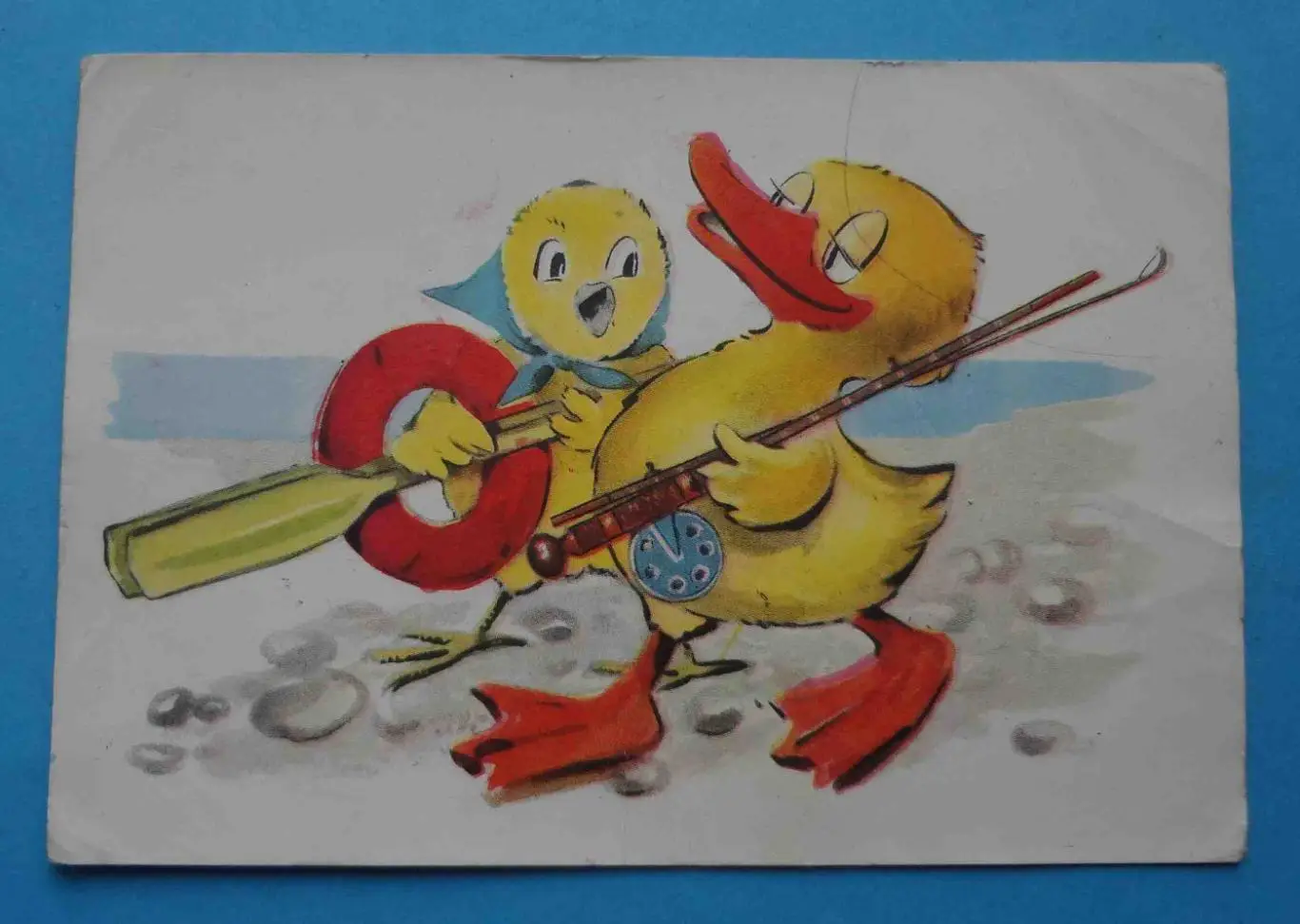 Открытка Утка и цыпленок на рыбалке Художник Пикк 1958 Таллин (51)