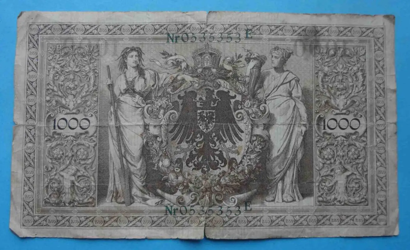 1000 марок Німеччина 1910 року зелені печатки