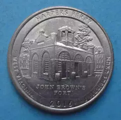 25 центов 2016 США Национальный исторический парк Харперс Ферри (33-й парк)(60)