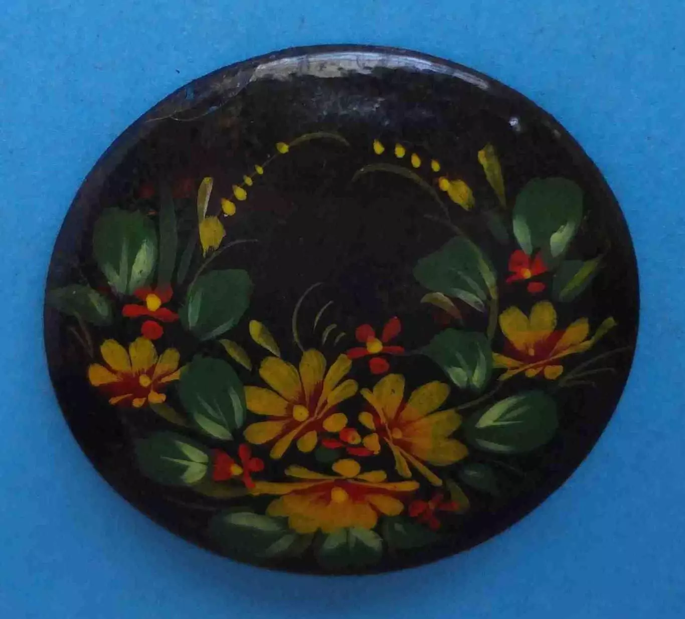Значок брошь Ручная роспись Цветы Палех? (62) 1
