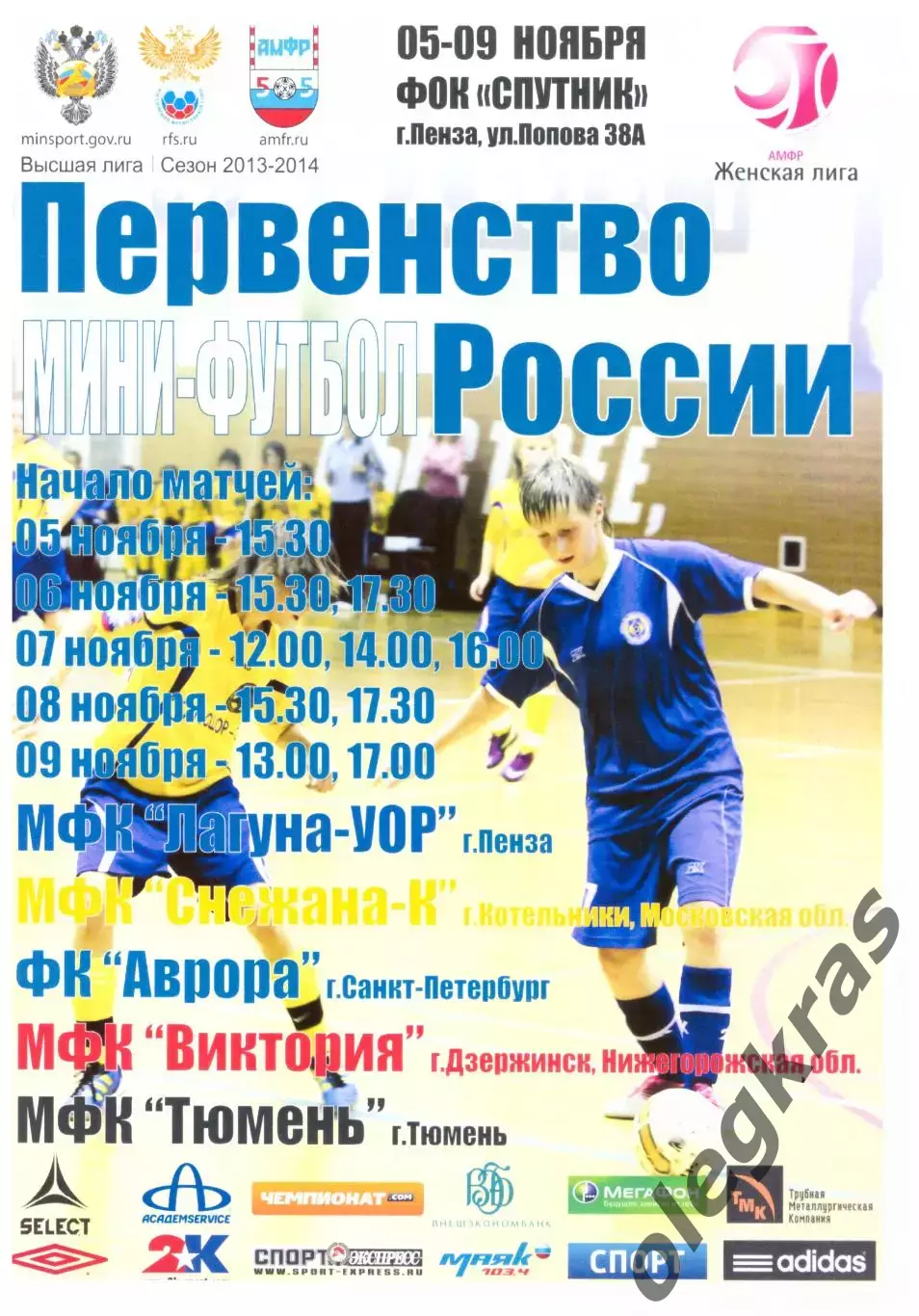 Первенство России среди женских команд. Пенза, 5-9 ноября 2013 года.