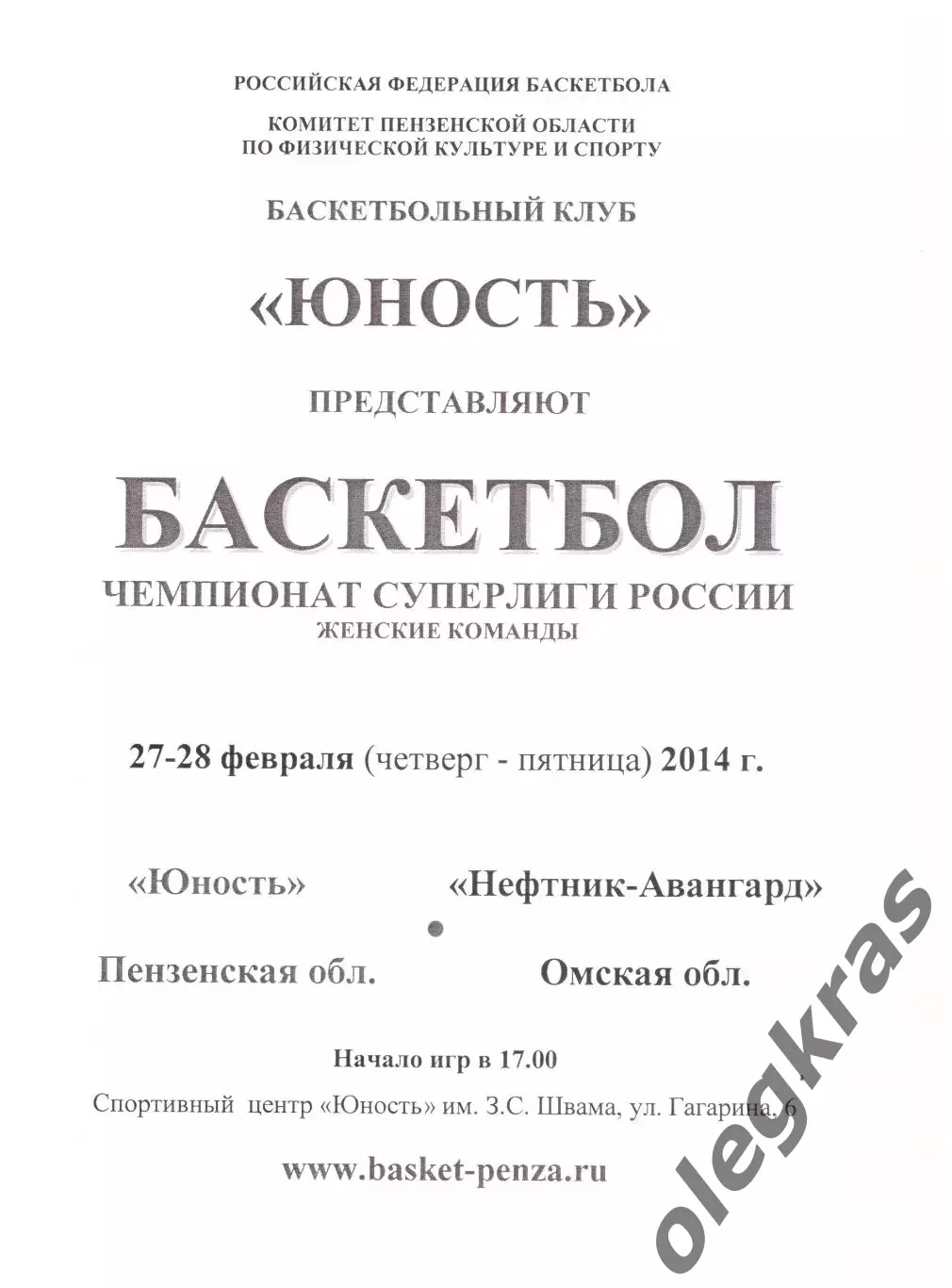Юность(Пенза) - Нефтяник-Авангард(Омск) - 27-28 февраля 2014 года.