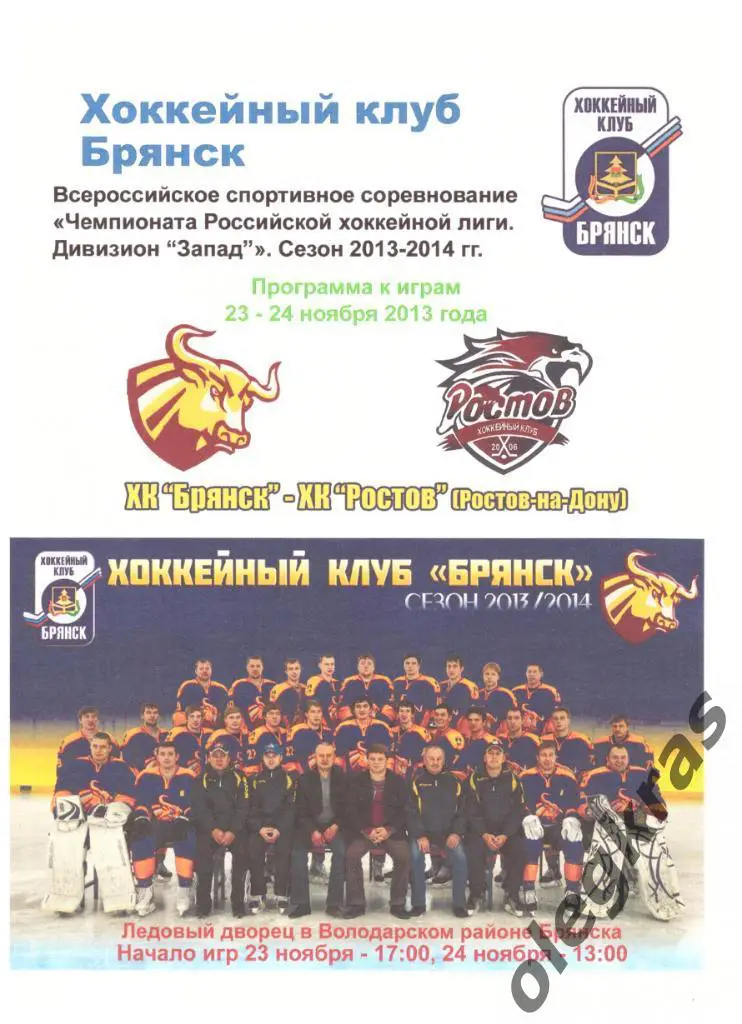 ХК Брянск(Брянск) - ХК Ростов(Ростов - на - Дону) - 23-24 ноября 2013 года.