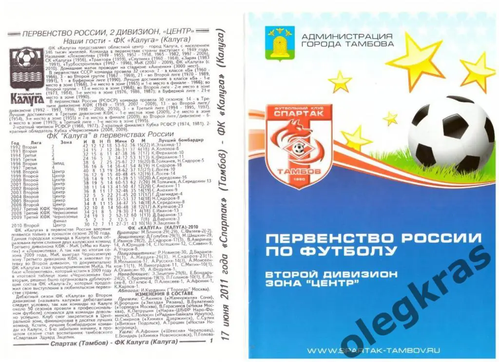 Спартак(Тамбов) - ФК Калуга(Калуга) - 17 июня 2011 года.