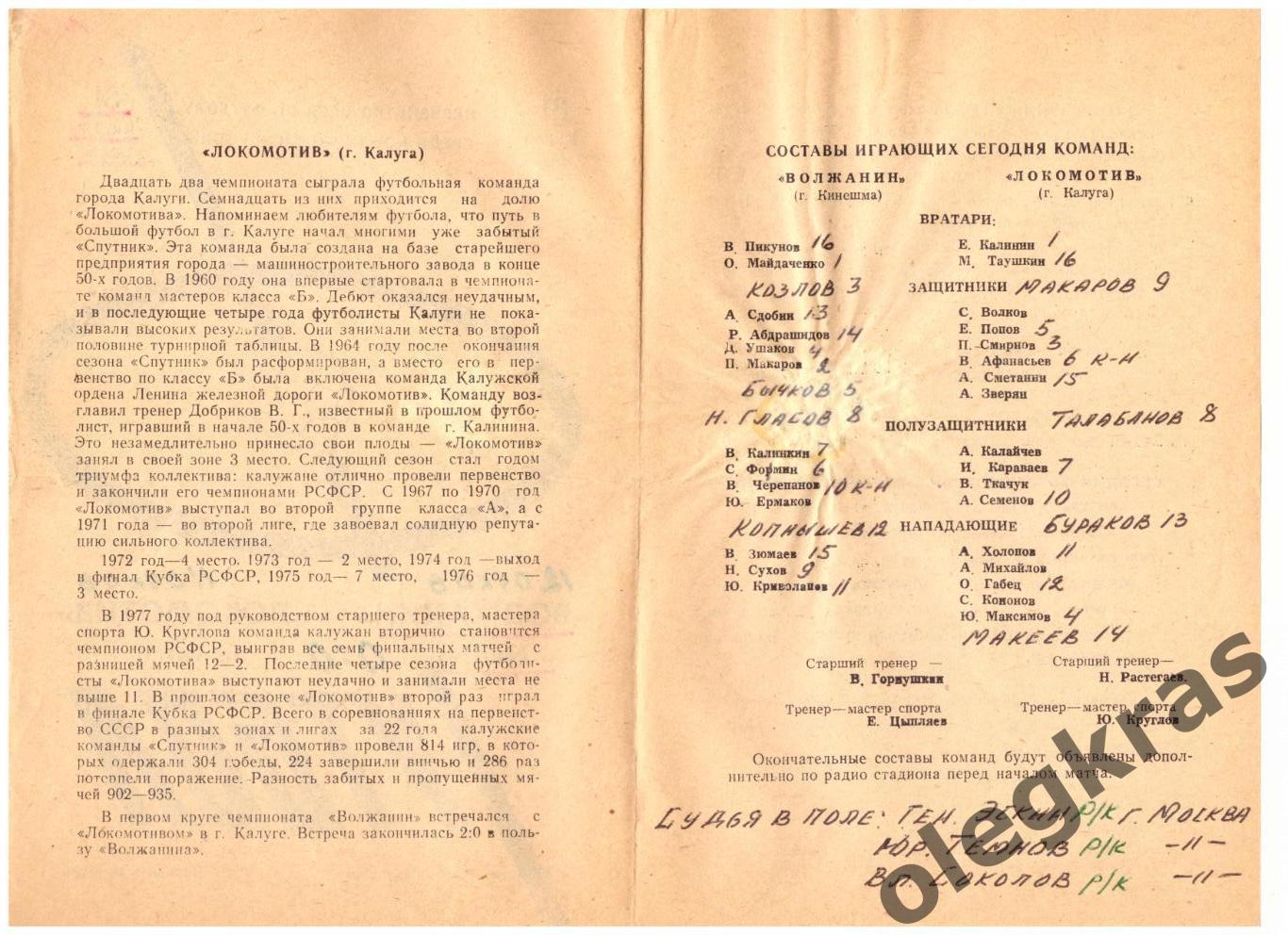 Волжанин(Кинешма) - Локомотив(Калуга) - 31 июля 1982 года. 1