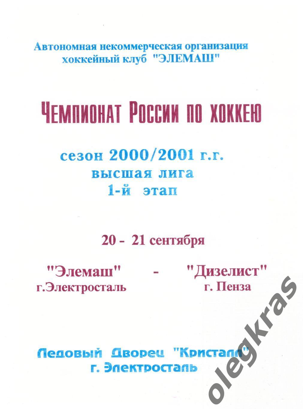 Элемаш(Электросталь) - Дизелист(Пенза) - 20-21 сентября 2000 года.