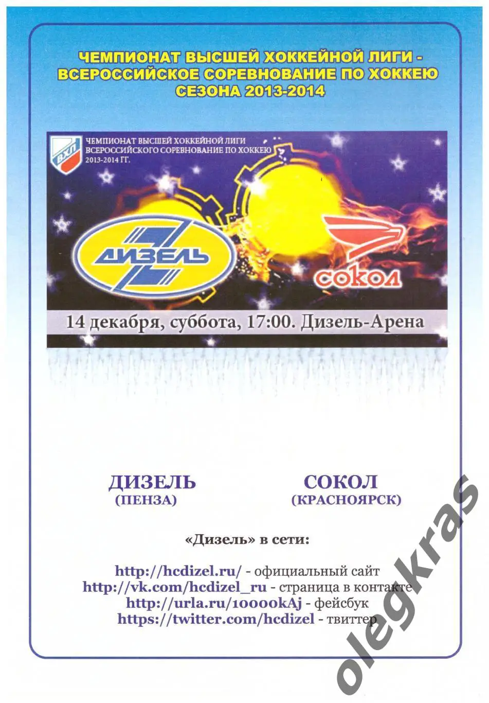 Дизель(Пенза) - Сокол(Красноярск) - 14 декабря 2013 года.