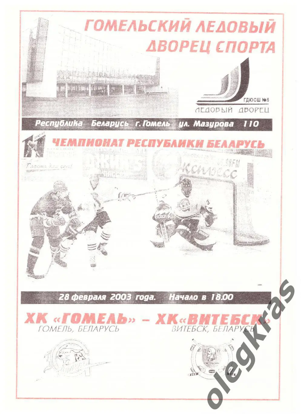 ХК Гомель(Гомель) - ХК Витебск(Витебск) - 28 февраля 2003 года.