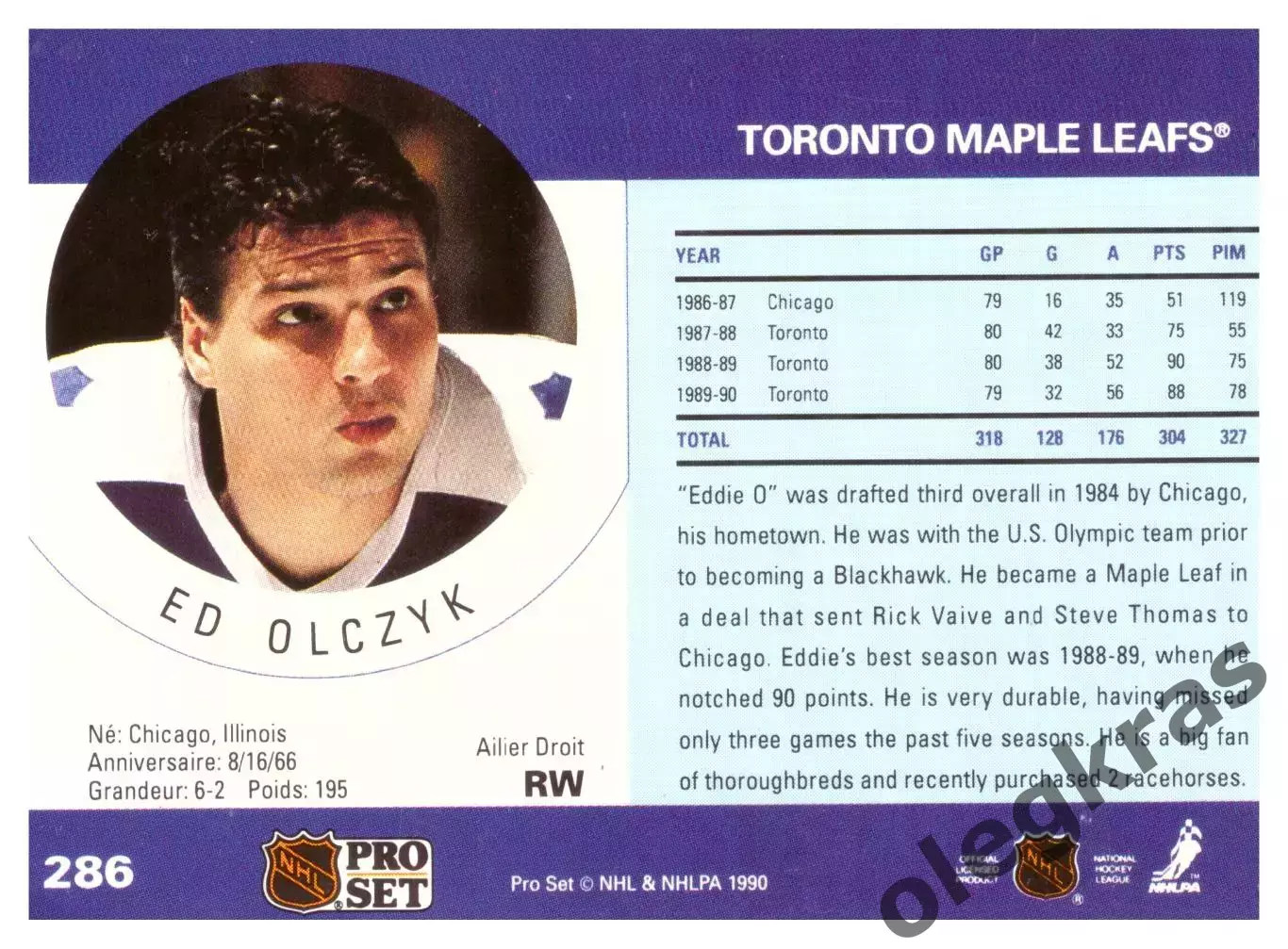 ED OLCZYK Toronto Maple Leafs PRO SET 286 1