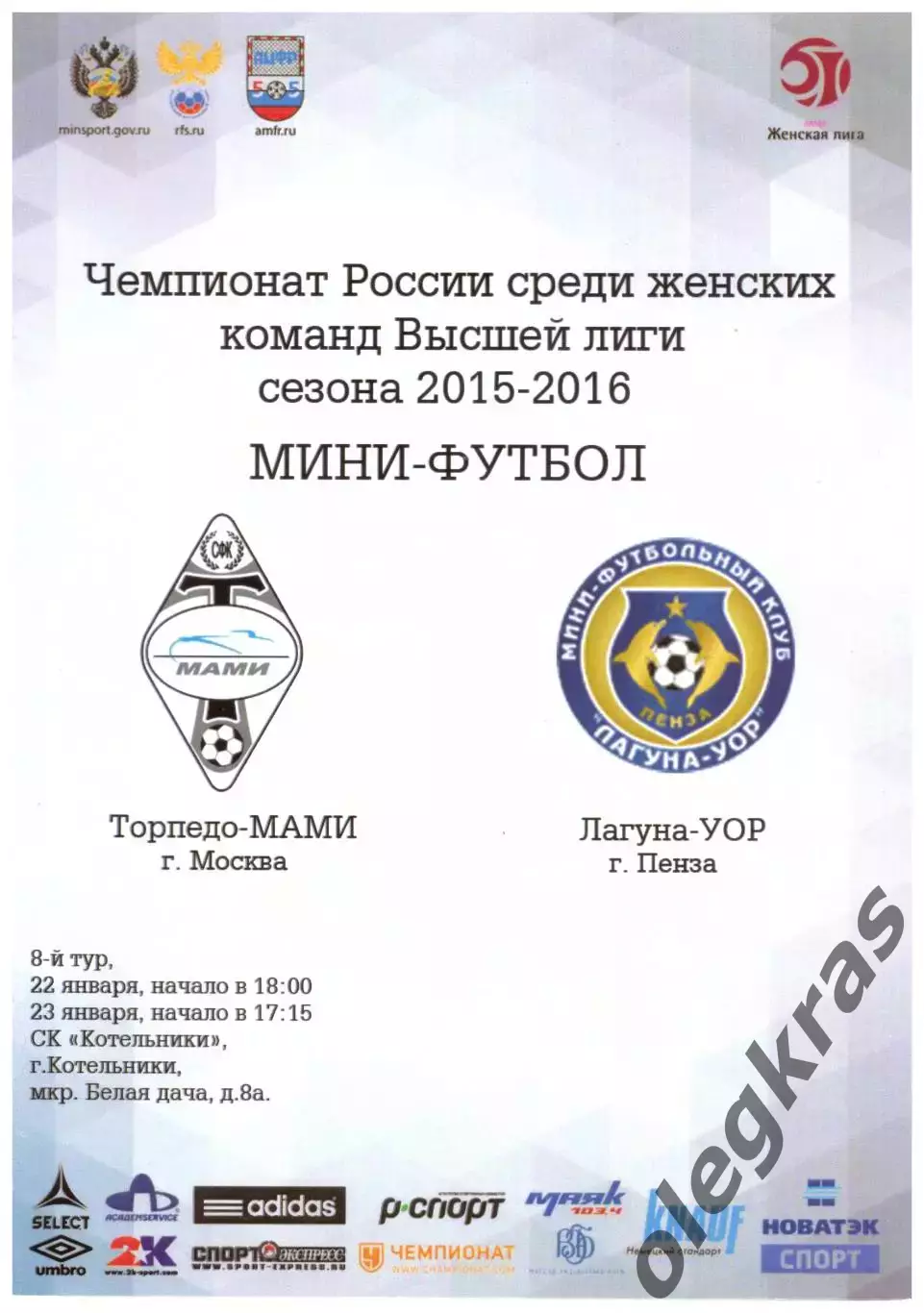 Торпедо-МАМИ(Москва) - Лагуна-УОР(Пенза) - 22-23 января 2016 года.