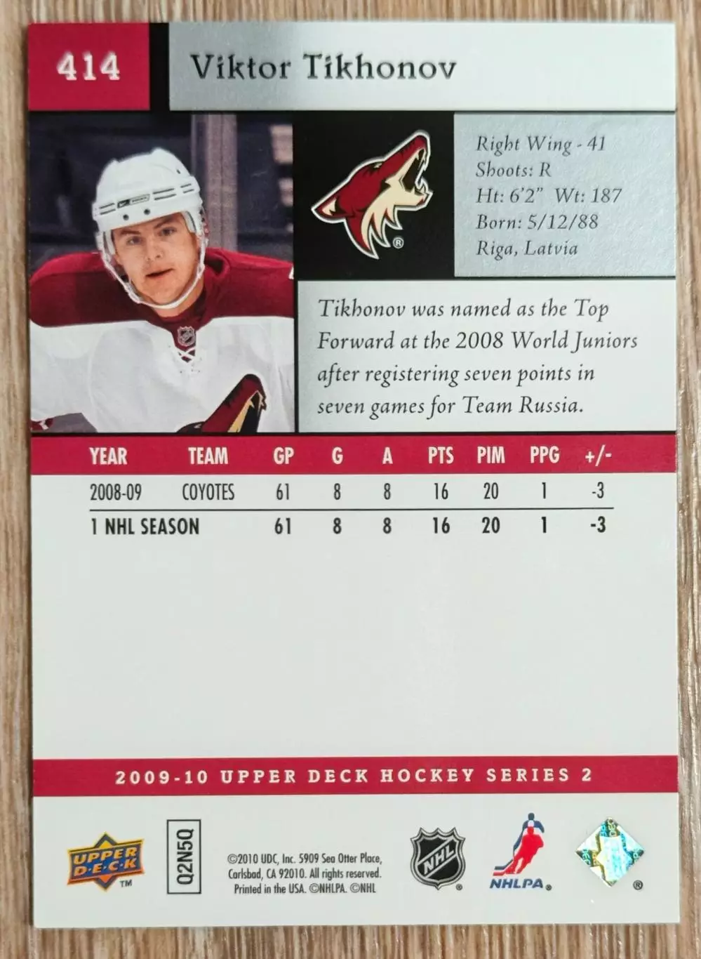 Карточка Виктор Тихонов Финикс СКА Северсталь Ак Барс 1