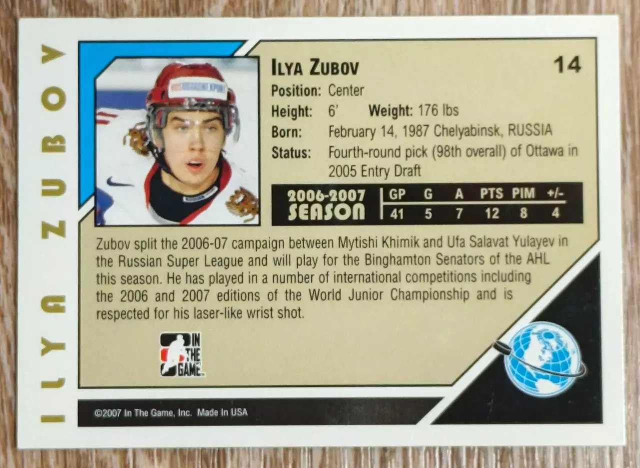 Карточка NHL. Илья Зубов/Ilya Zubov Россия 1