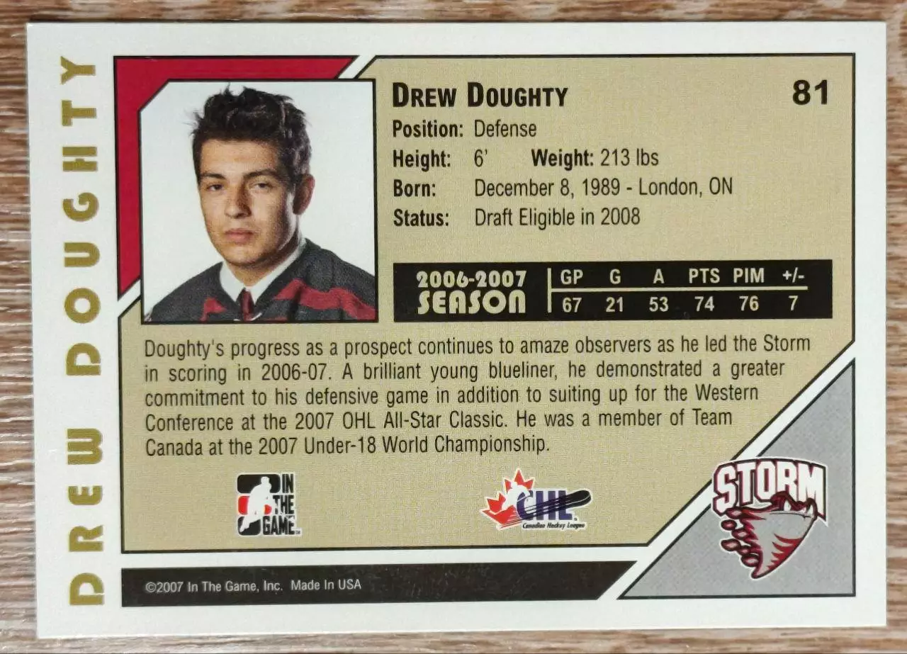Карточка NHL. Дрю Даути/Drew Doughty Гелф/Guelph 1