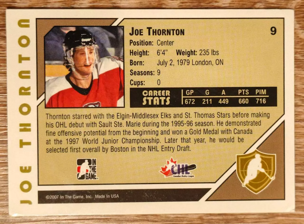 Карточка NHL. Джо Торнтон/Joe Thornton 1