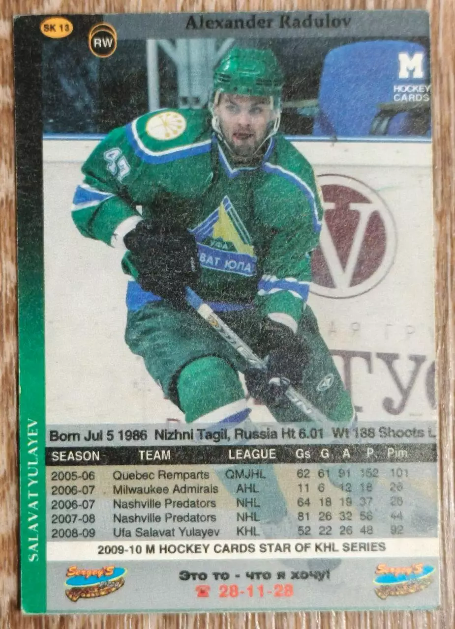Карточка. Александр Радулов/Alexander Radulov Салават Юлаев 1