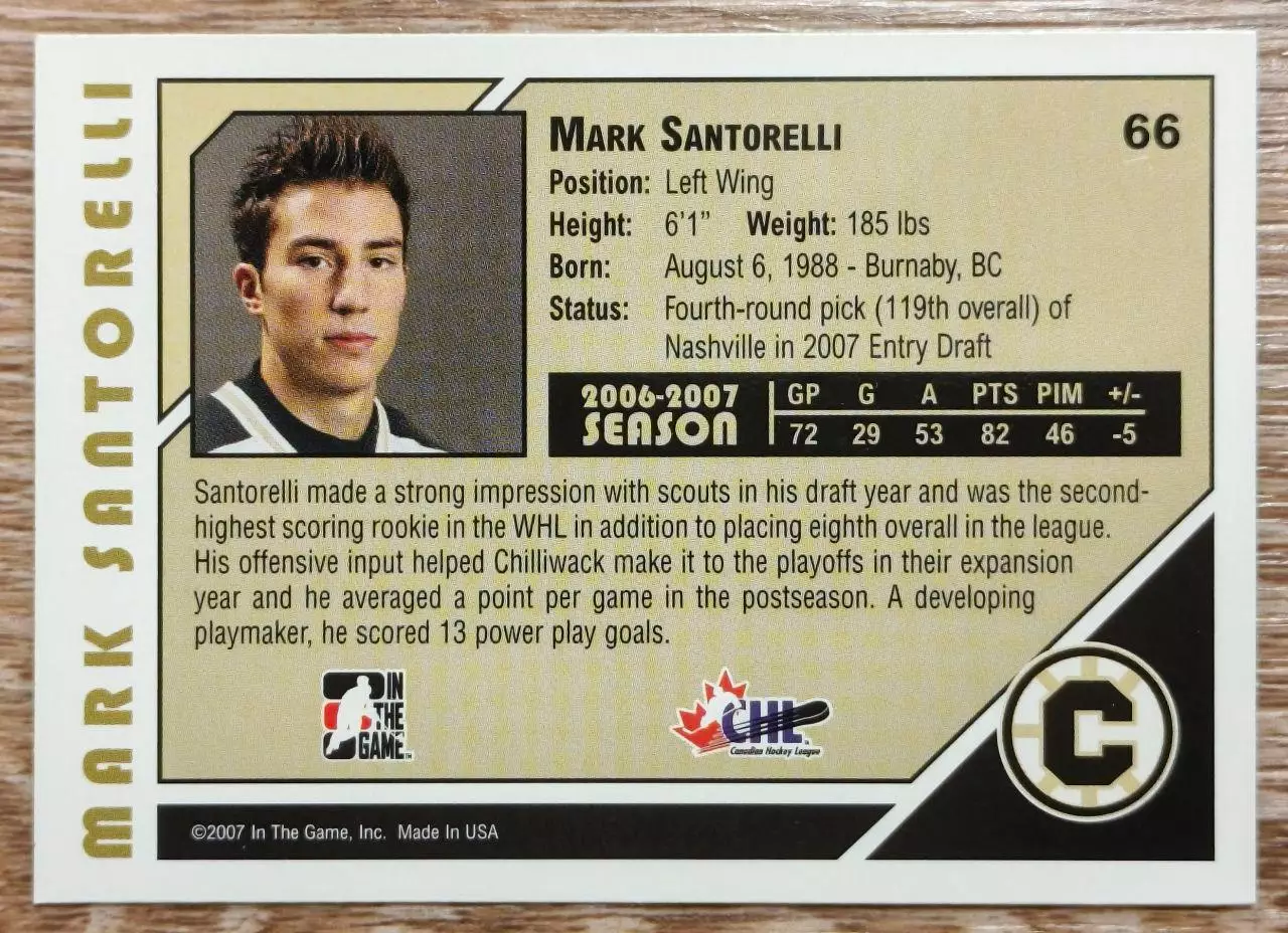 Карточка NHL. Марк Санторелли/Mark Santorelli Чилливак/Chilliwack 1