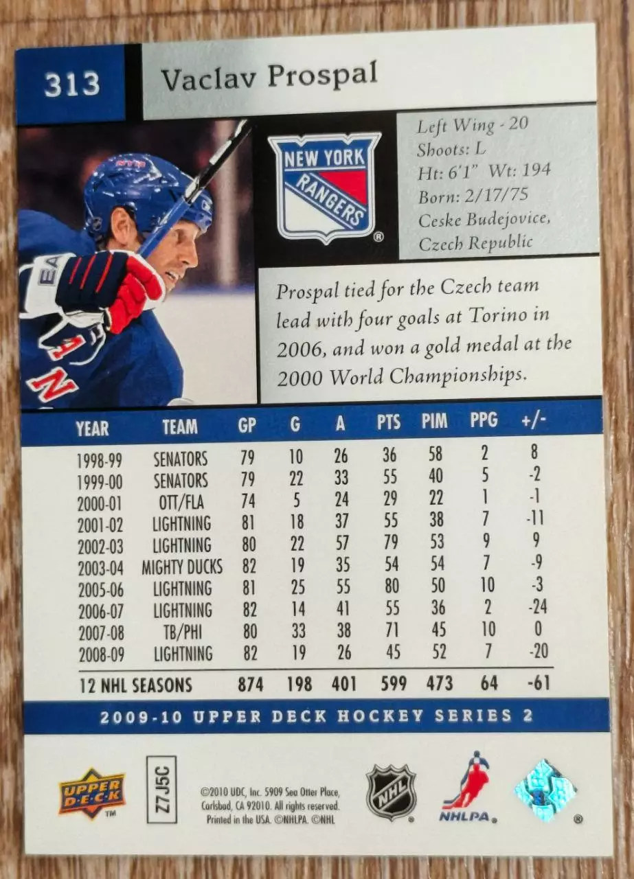 Карточка NHL. Вацлав Проспал/Vaclav Prospal Нью-Йорк Рейнджерс 1