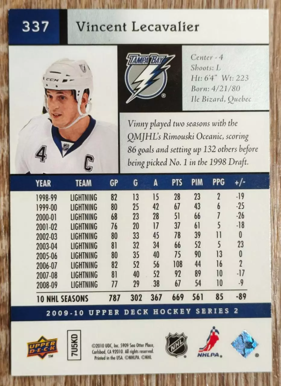 Карточка NHL. Венсан Лекавалье/Vincent Lecavalier Тампа 1