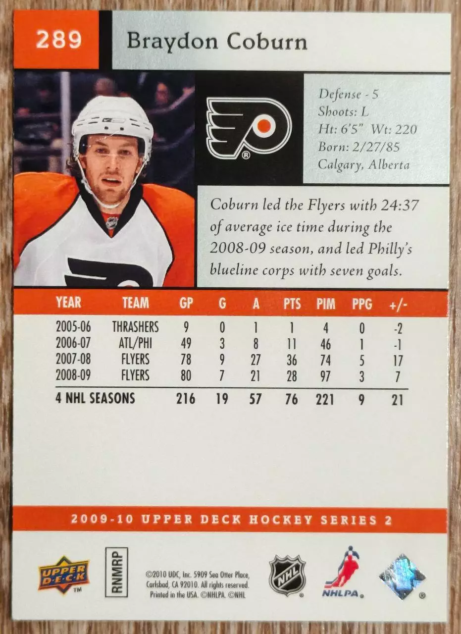 Карточка NHL. Брэйдон Коберн/Braydon Coburn Филадельфия 1