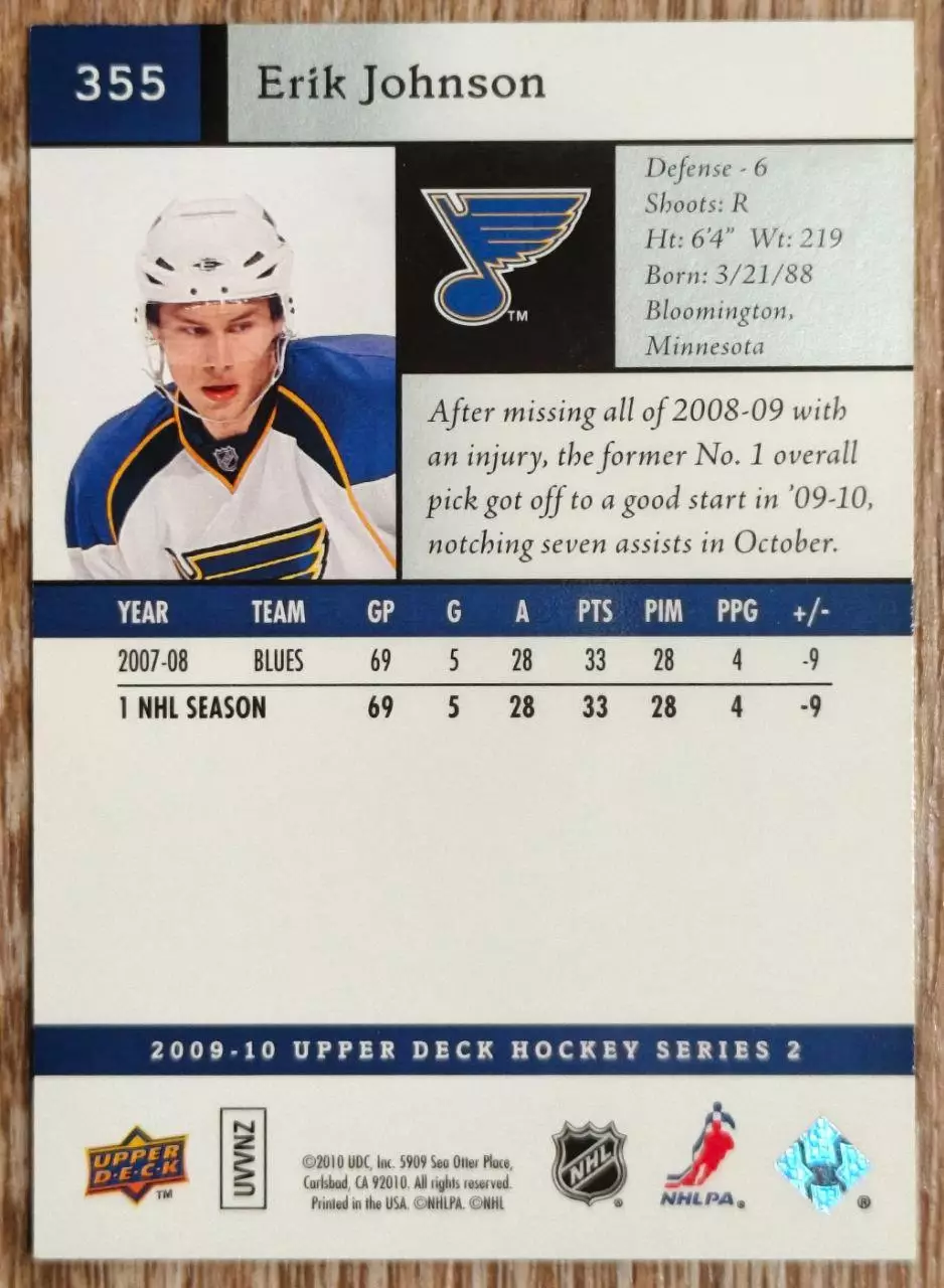 Карточка NHL. Эрик Джонстон/Erik Johnson Сент-Луис 1