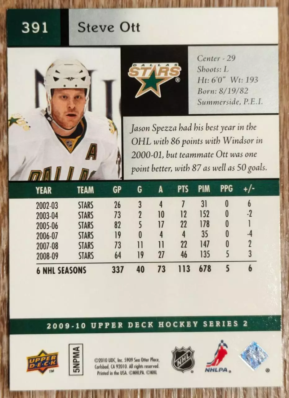 Карточка NHL. Стив Отт/Steve Ott Даллас 1