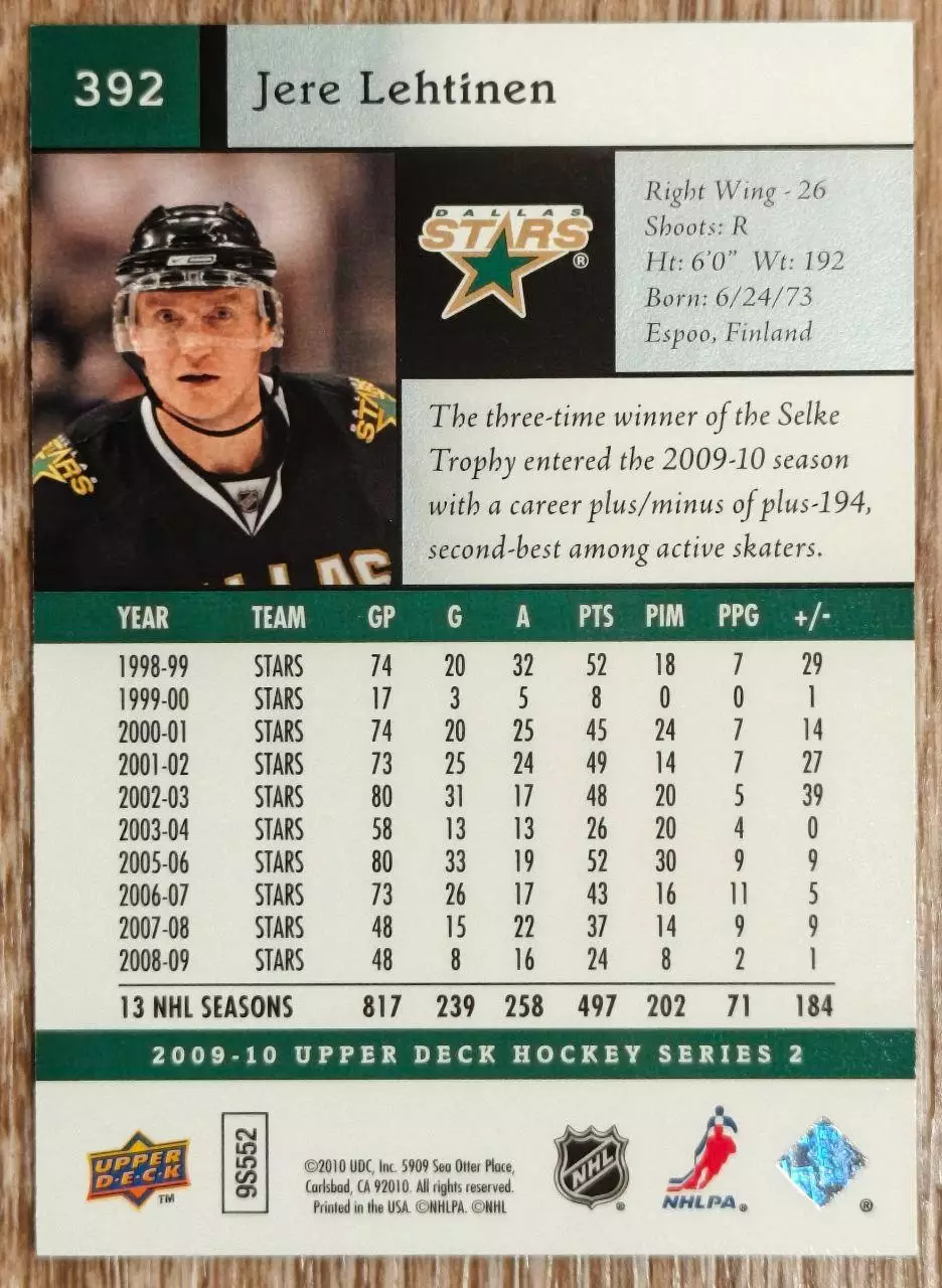Карточка NHL. Йере Лехтинен/Jere Lehtinen Даллас 1