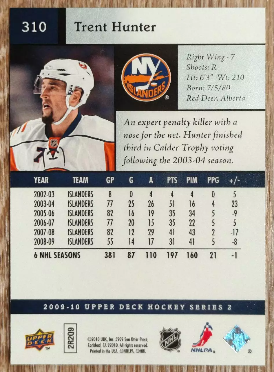 Карточка NHL. Трент Хантер/Trent Hunter Нью-Йорк Айлендерс 1