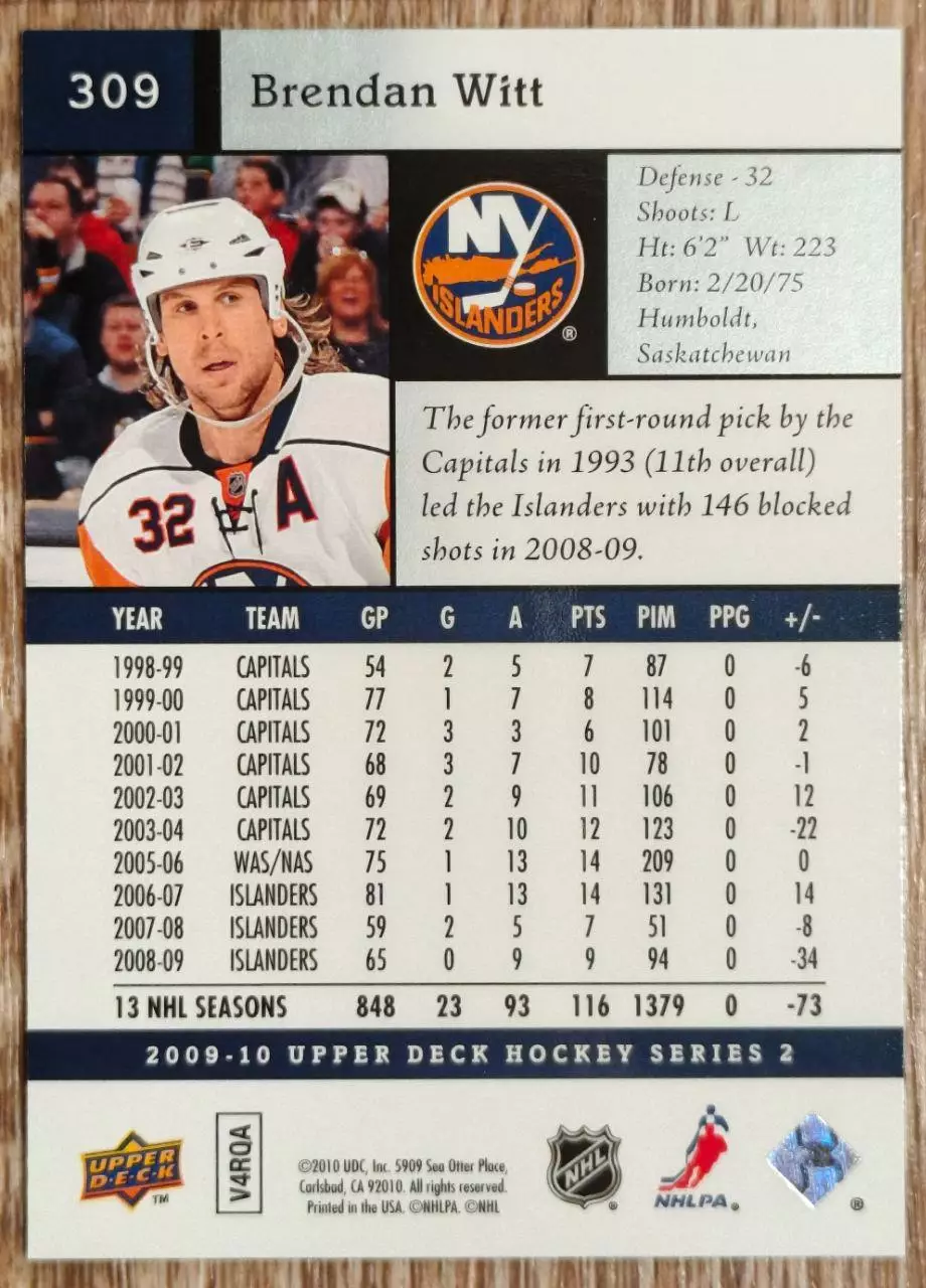 Карточка NHL. Брендан Уитт/Brendan Witt Нью-Йорк Айлендерс 1