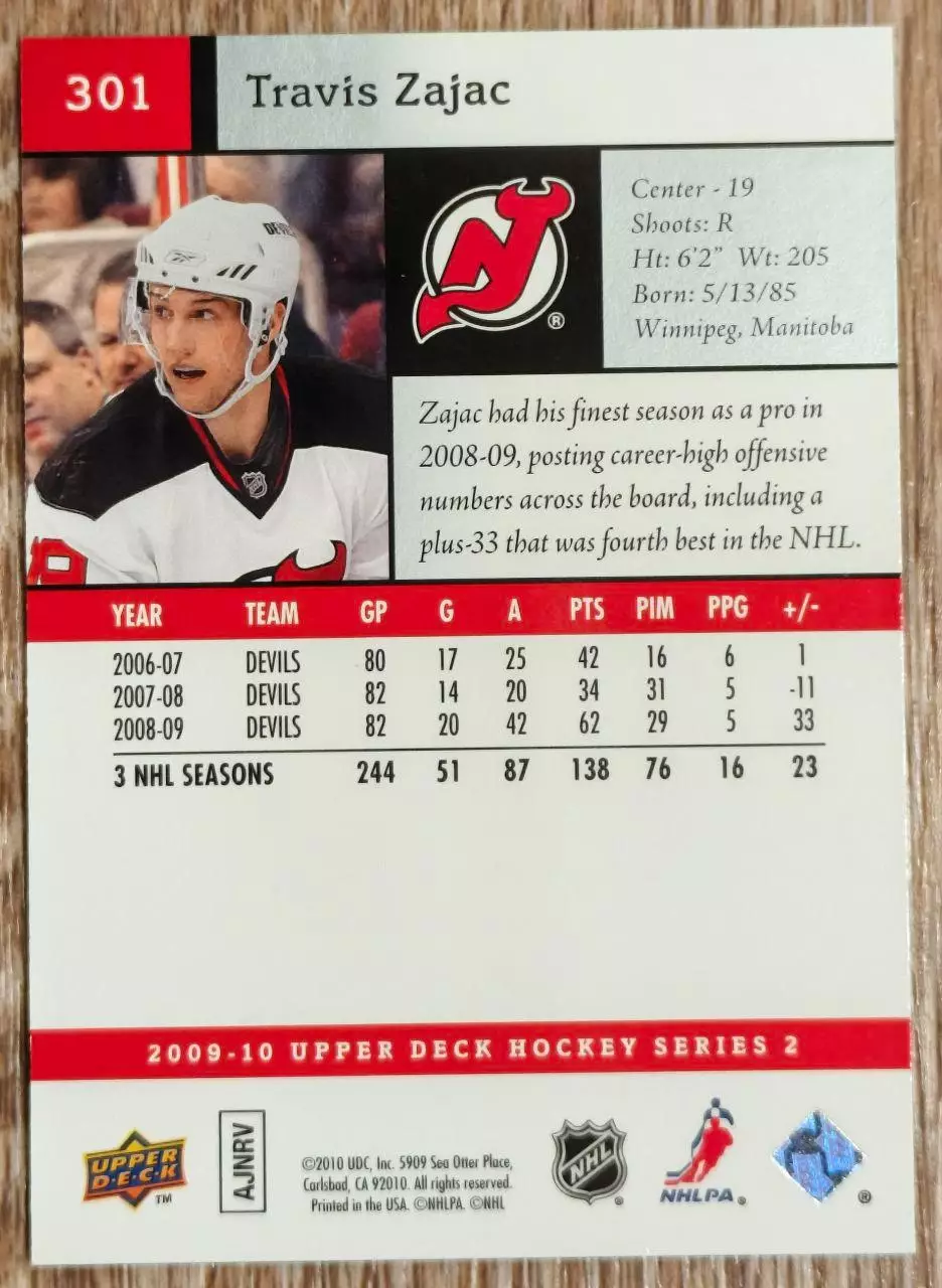 Карточка NHL. Трэвис Зэйджек/Travis Zajac Нью-Джерси 1