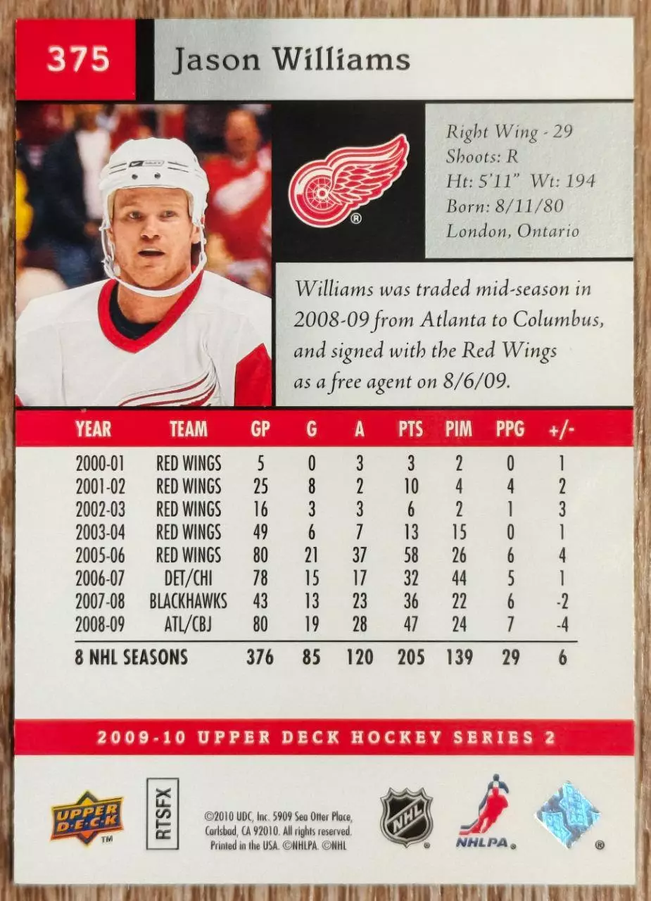 Карточка NHL. Джейсон Уильямс/Jason Williams Детройт 1