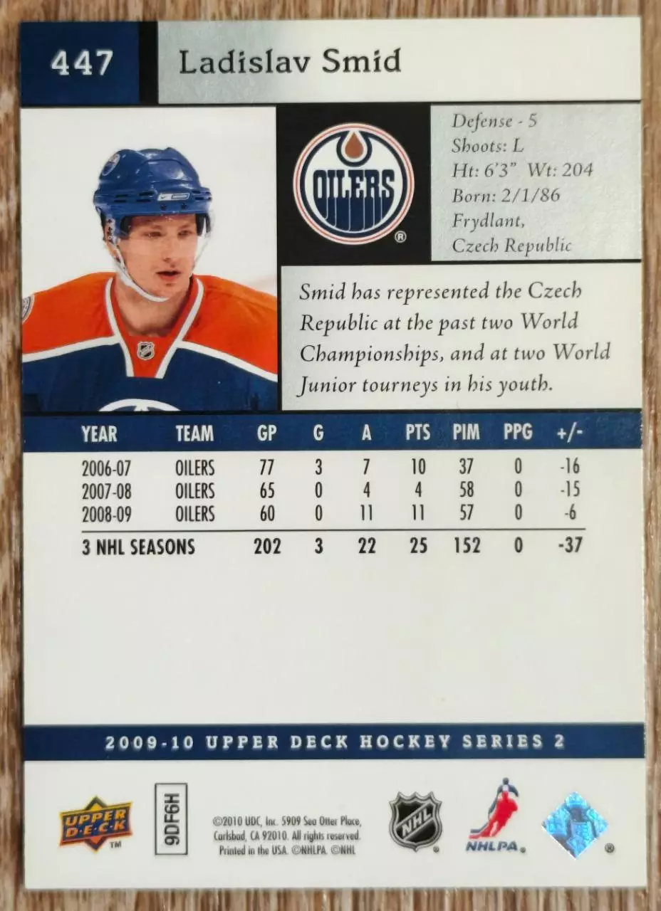 Карточка NHL. Ладислав Шмид/Ladislav Smid Эдмонтон 1
