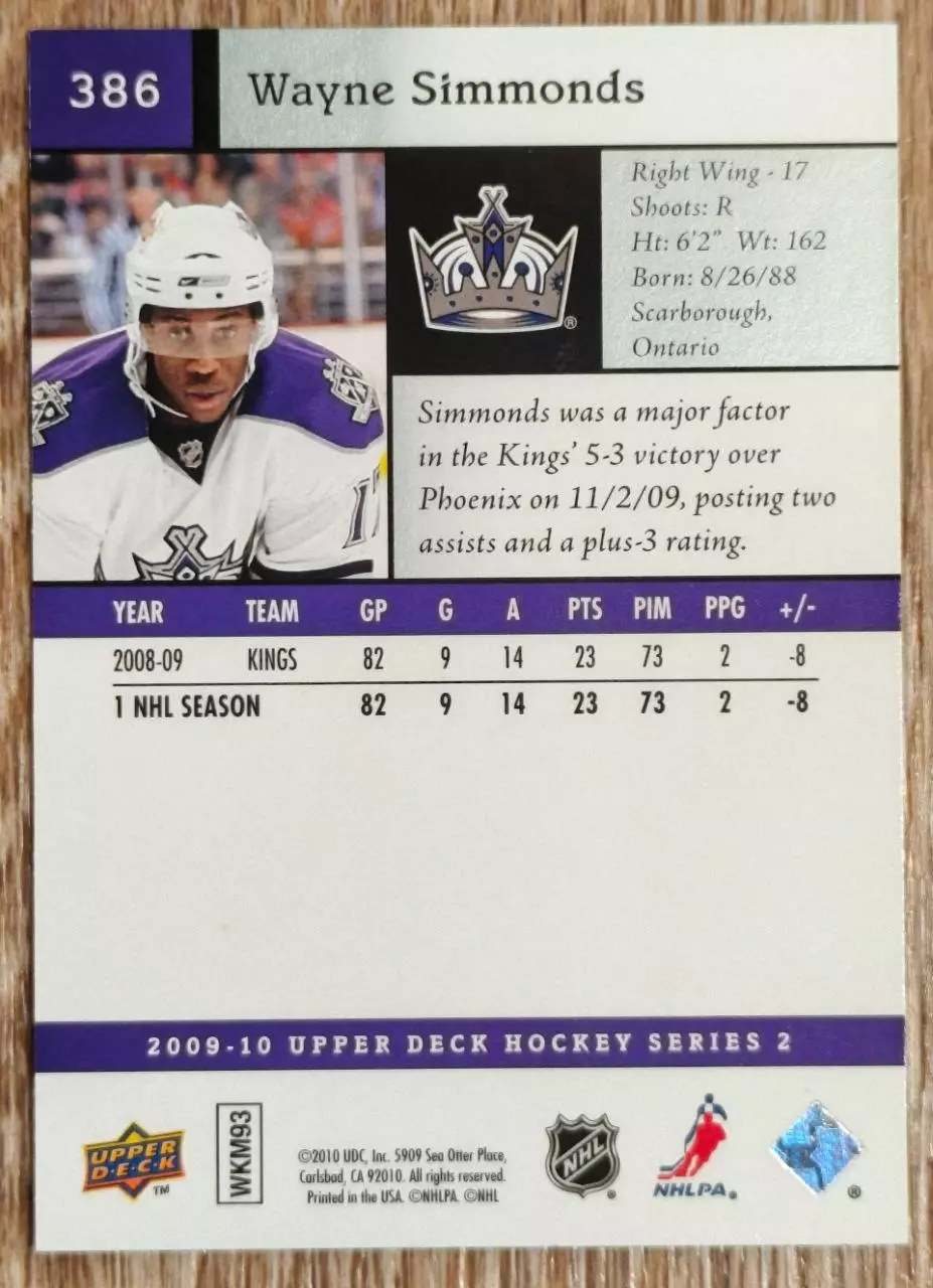 Карточка NHL. Уэйн Симмондс/Wayne Simmonds Лос-Анджелес 1