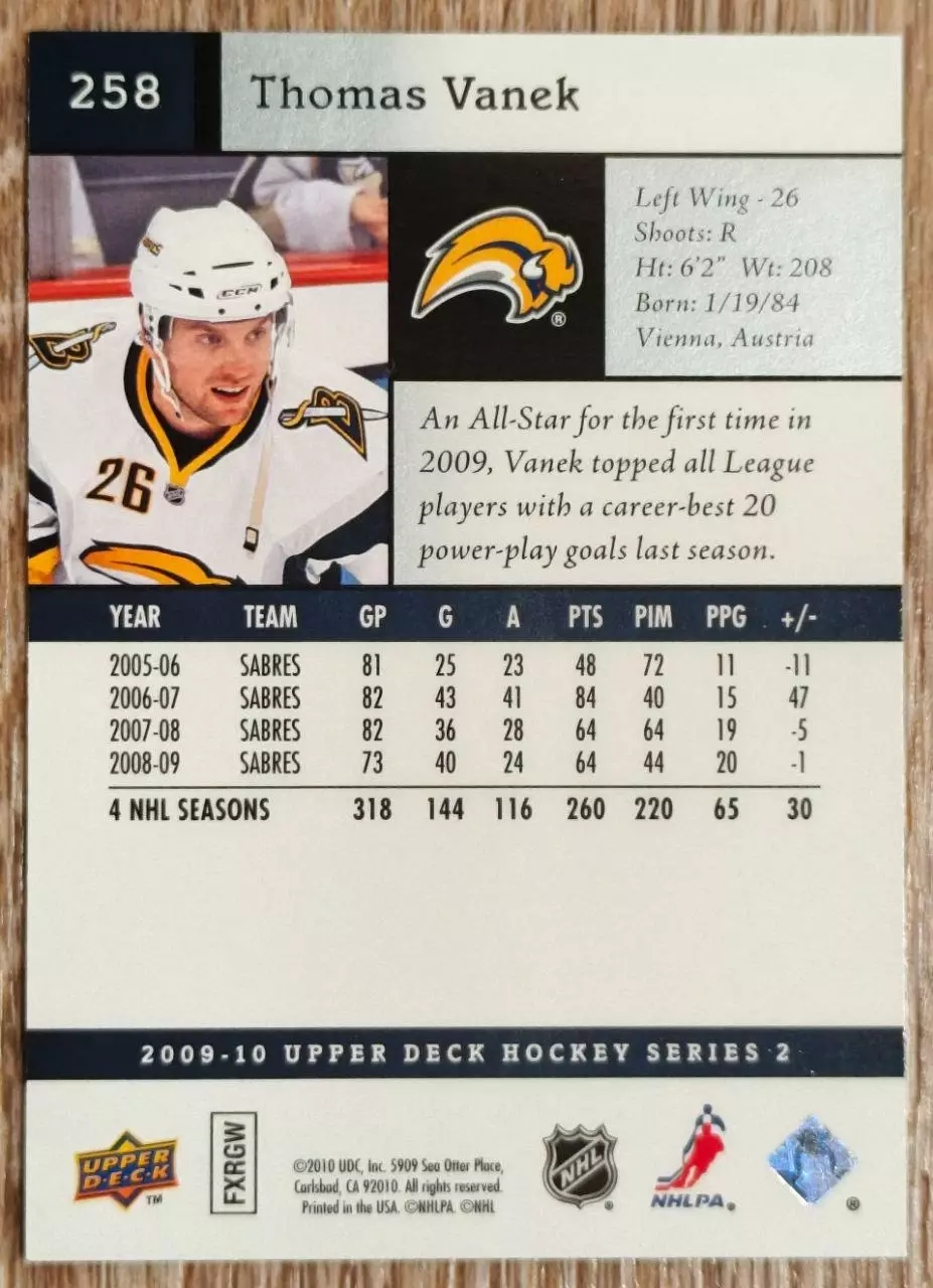 Карточка NHL. Томаш Ванек/Thomas Vanek Баффало 1