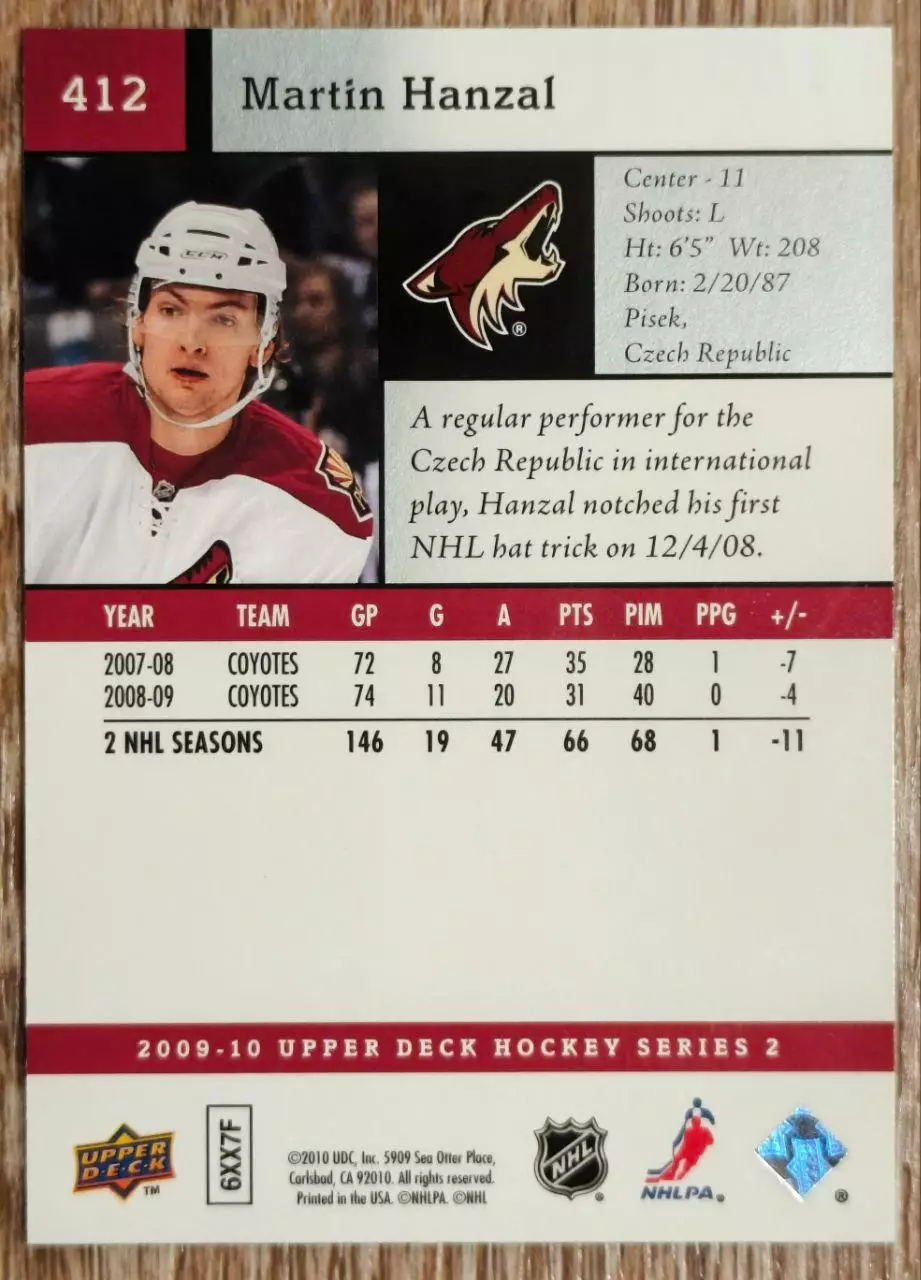 Карточка NHL. Мартин Ганзал/Martin Hanzal Финикс 1