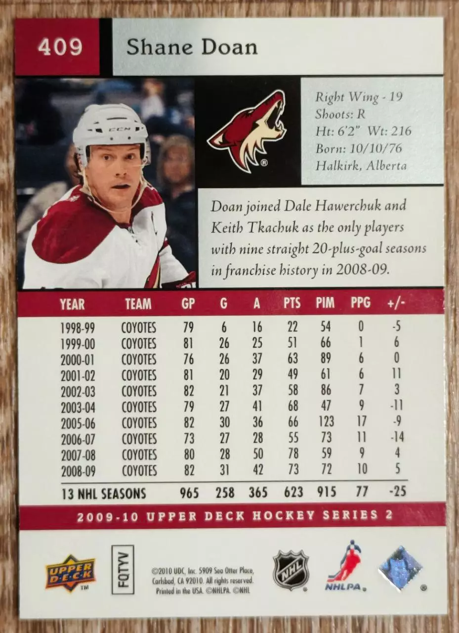 Карточка NHL. Шейн Доан/Shane Doan Финикс 1