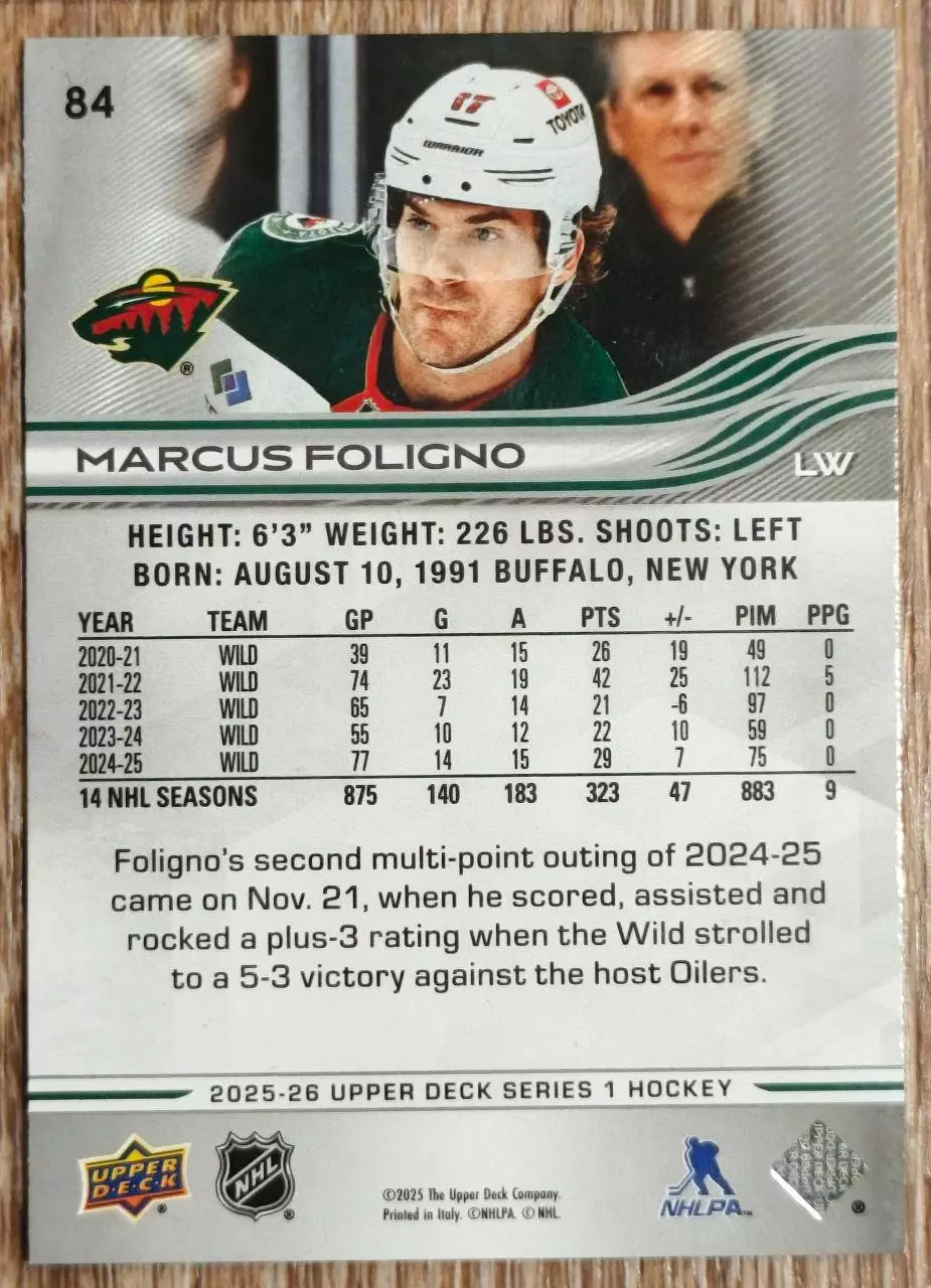 Карточка NHL. Маркус Фолиньо/Marcus Foligno Миннесота 1