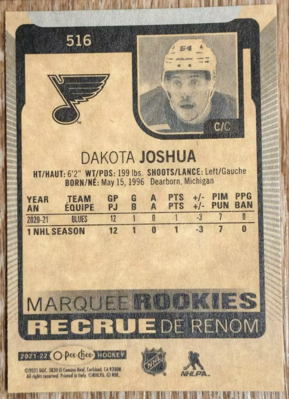 Карточка NHL. Дакота Джошуа/Dakota Joshua Сент-Луис 1