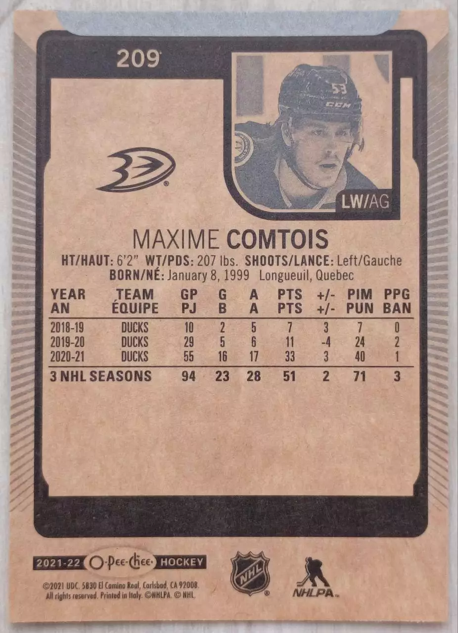 Карточка NHL. Максим Комтуа/Maxime Comtois Анахайм 1