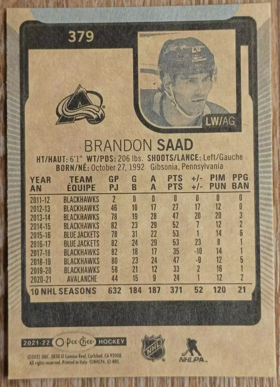 Карточка NHL. Брэндон Саад/Brandon Saad Колорадо 1