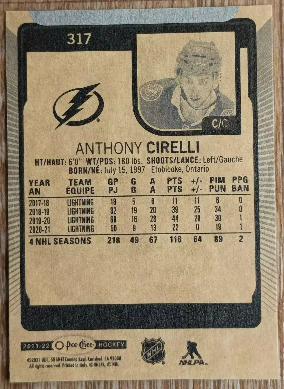 Карточка NHL. Энтони Сирелли/Anthony Cirelli Тампа 1