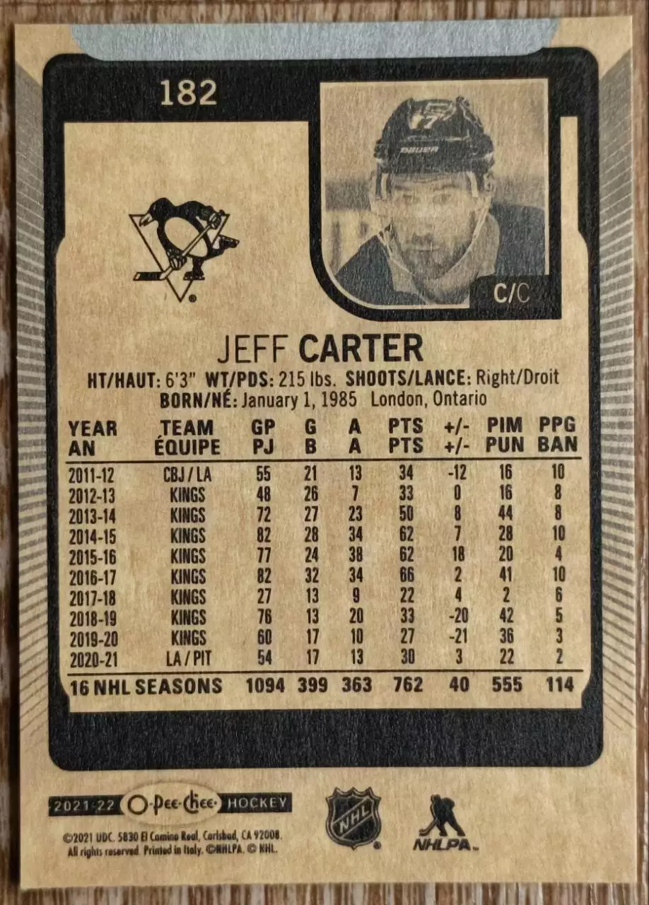 Карточка NHL. Джефф Картер/Jeff Carter Питтсбург 1