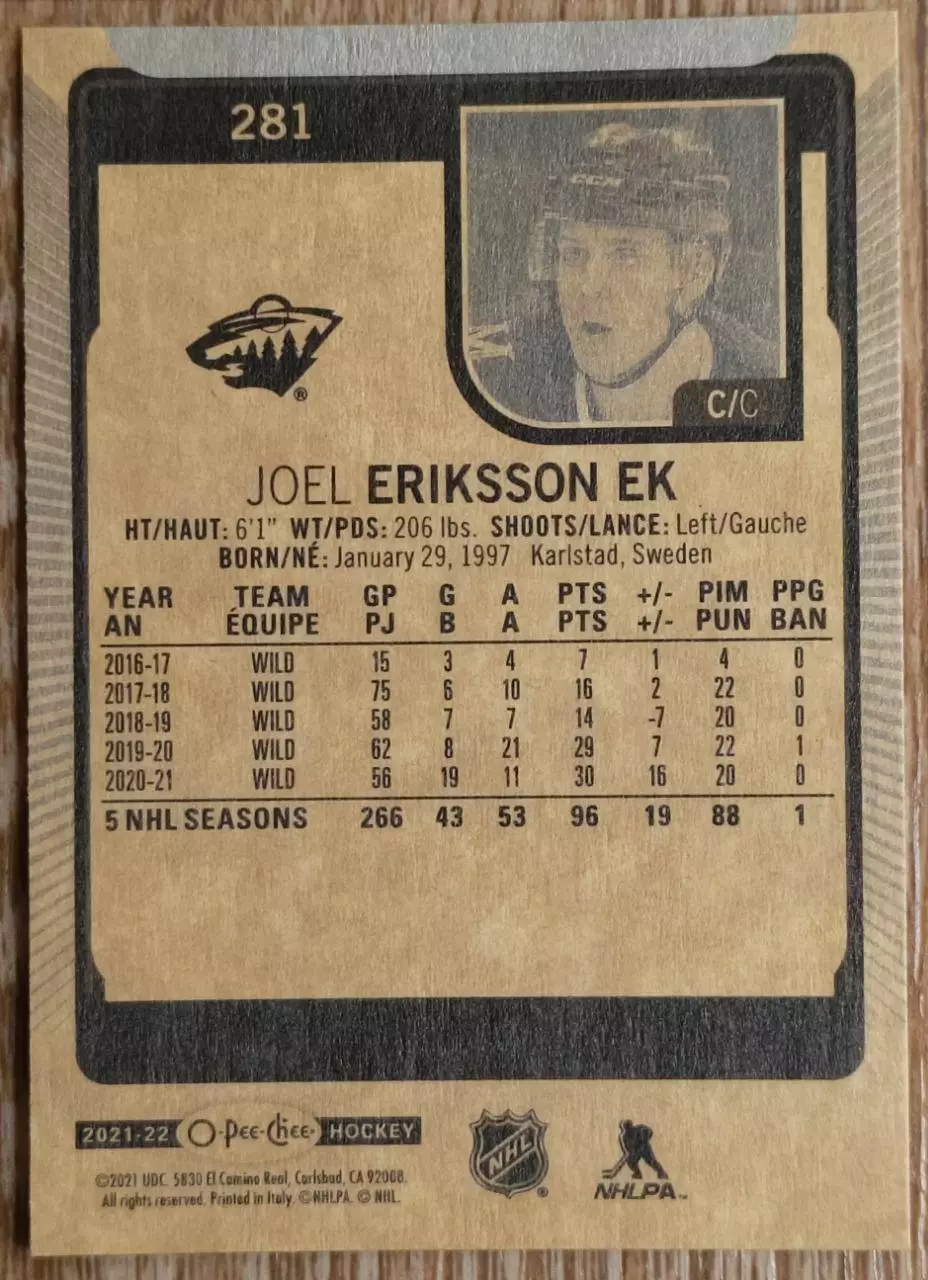 Карточка NHL. Юэль Эрикссон Эк/Joel Eriksson Ek Миннесота 1