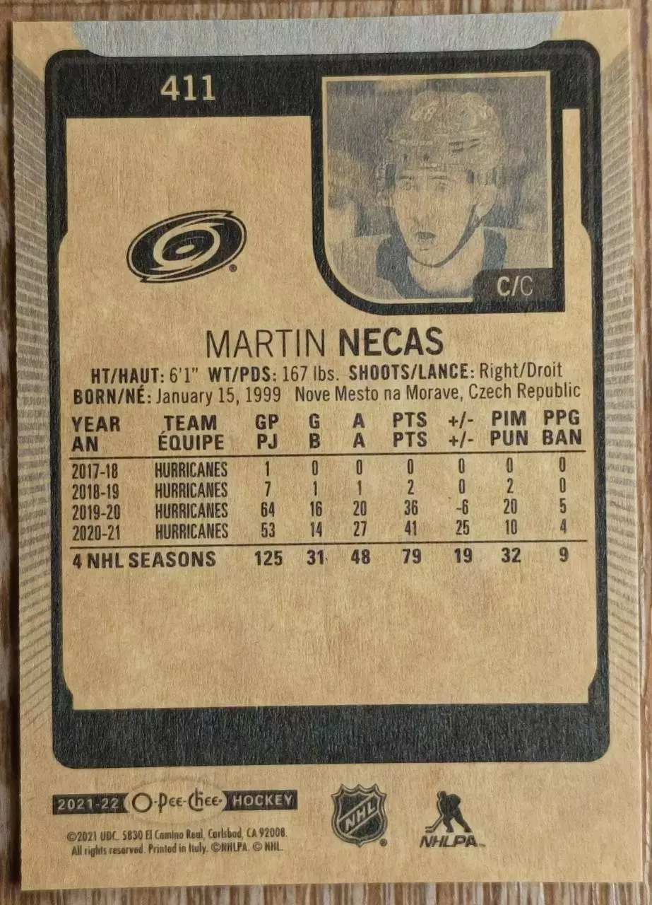 Карточка NHL. Мартин Нечас/Martin Necas Каролина 1