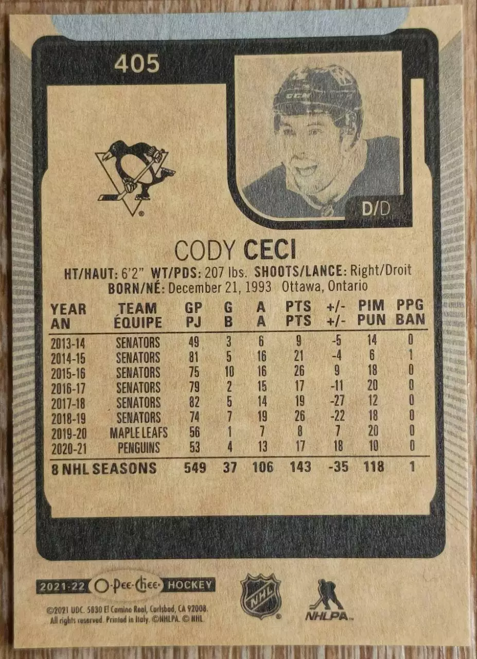 Карточка NHL. Коди Сиси/Cody Ceci Питтсбург 1