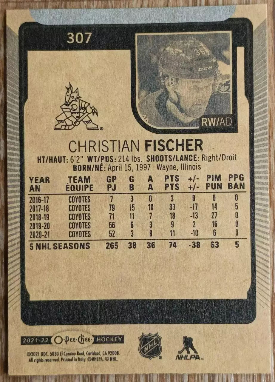 Карточка NHL. Кристиан Фишер/Christian Fischer Аризона 1